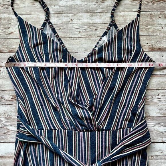 BCBGeneration Blue Striped Midi Faux Wrap Dress Size Small - Picture 7 of 9